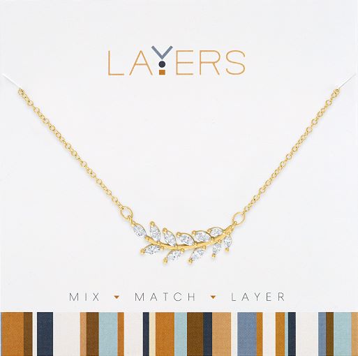  LAY173G Gold CZ Leaf Necklace