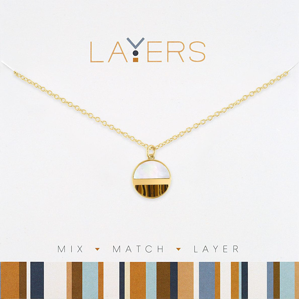 LAY183G Necklace, Gold,  SS & Faux Wood