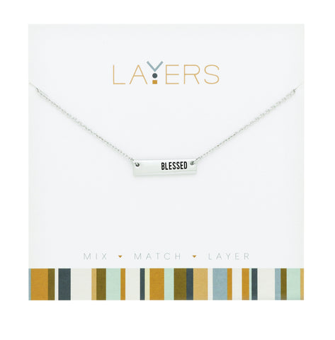 Layers Necklace, Silver "Blessed' Tag Necklace