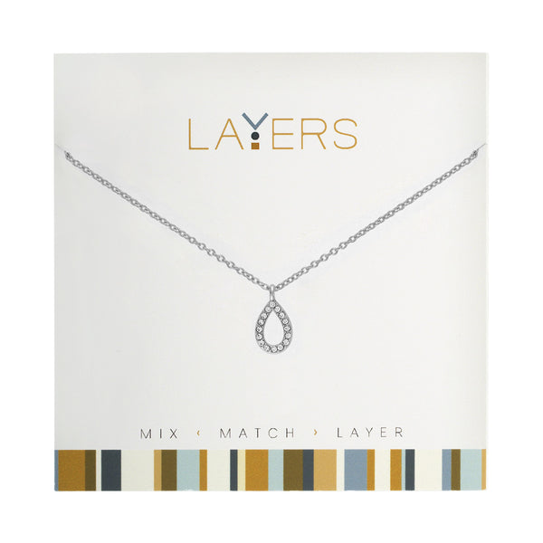 Layers Necklace, Silver Cz Teardrop Necklace