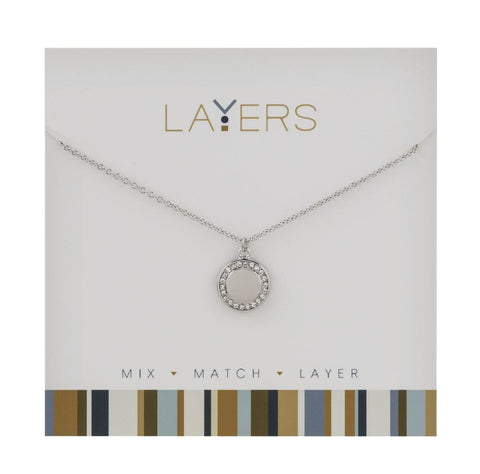 Layers Necklace, Silver Round CZ Disc Layers Necklace