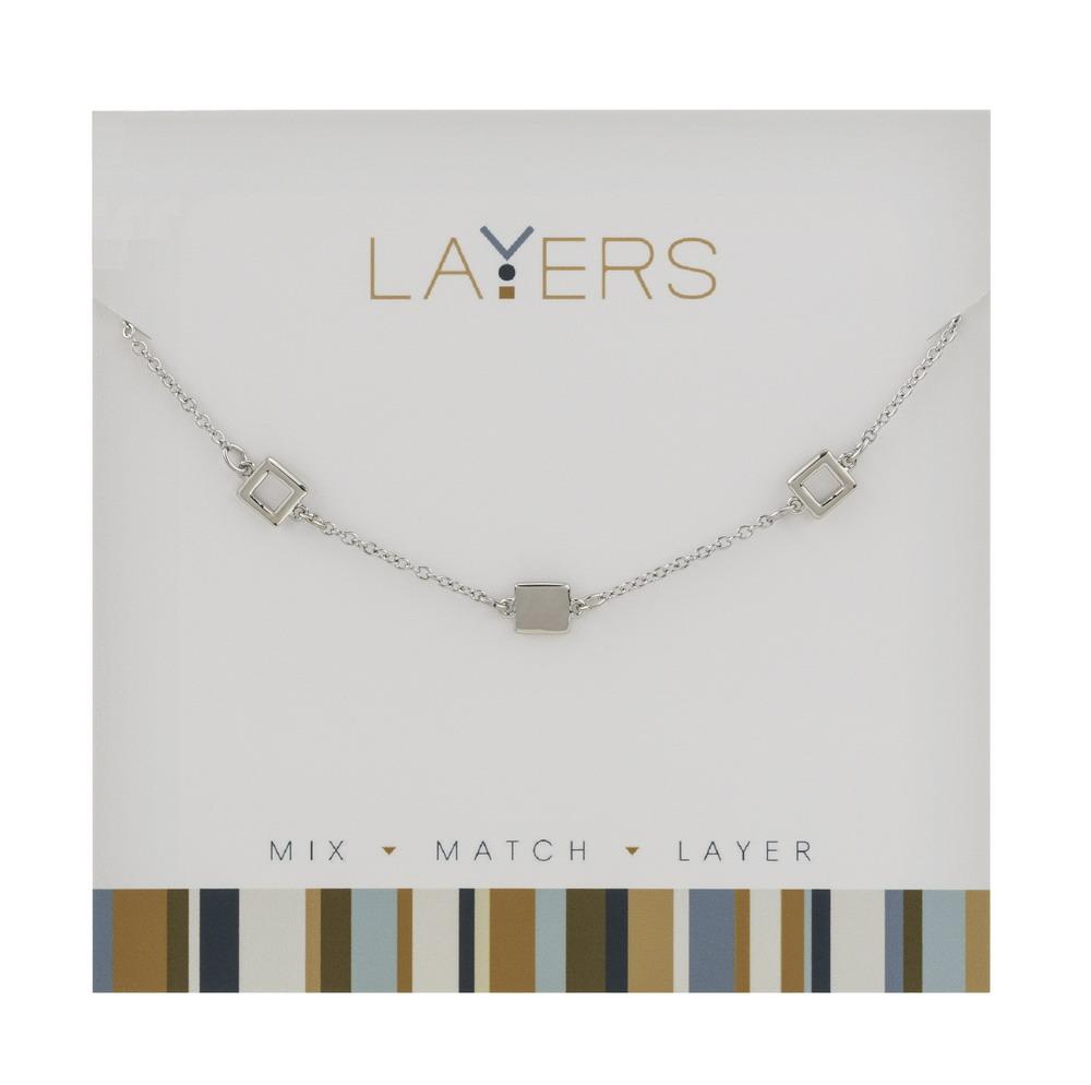 Layers Necklace, Silver Trio Square Layers Necklace