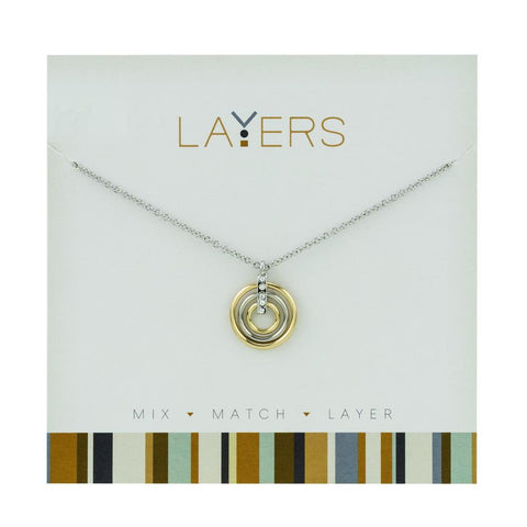 Layers Necklace, Silver and Gold Trio Ring Layers Necklace