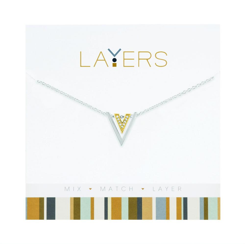 Layers Necklace, Gold Pendant, Silver, Two Tone Triangle