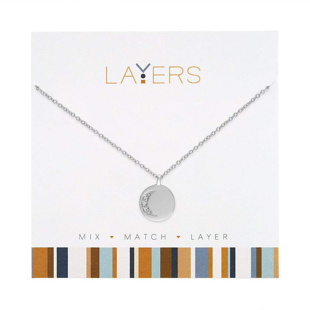 LAY587S Necklance Silver CZ Crescent Moon