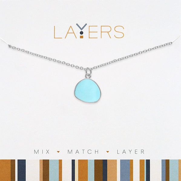 LAY607S Necklace, Silver, Aqua, Coin Dangle Pendant
