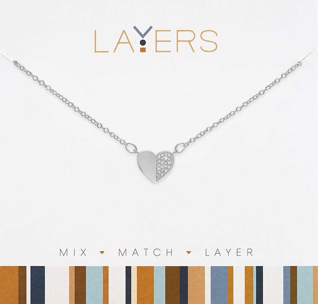 LAY611S Necklace, Silver, Half, CZ Heart