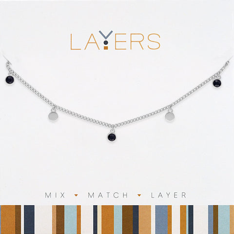 LAY619S Lay619S Silver Jet Black & Disc Layers Necklace