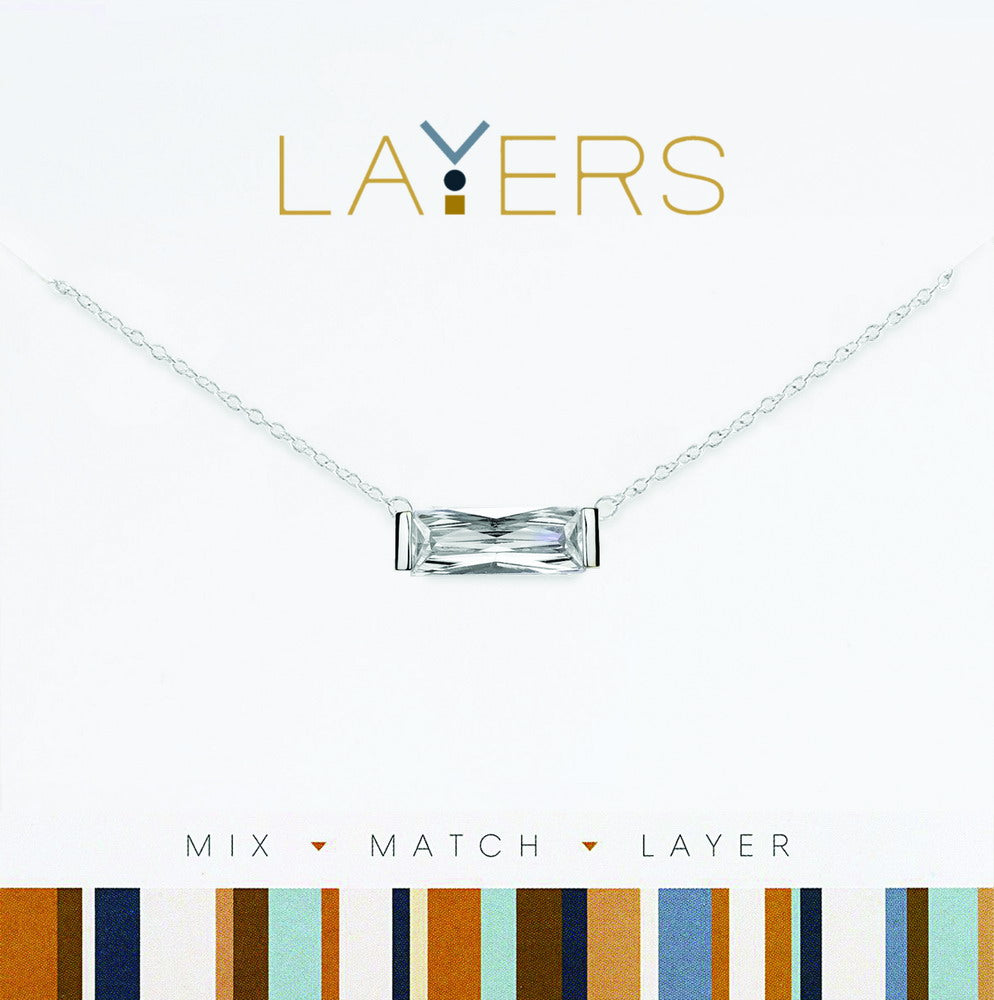 LAY621S Lay621S Silver Rectangular CZ Layers Necklace