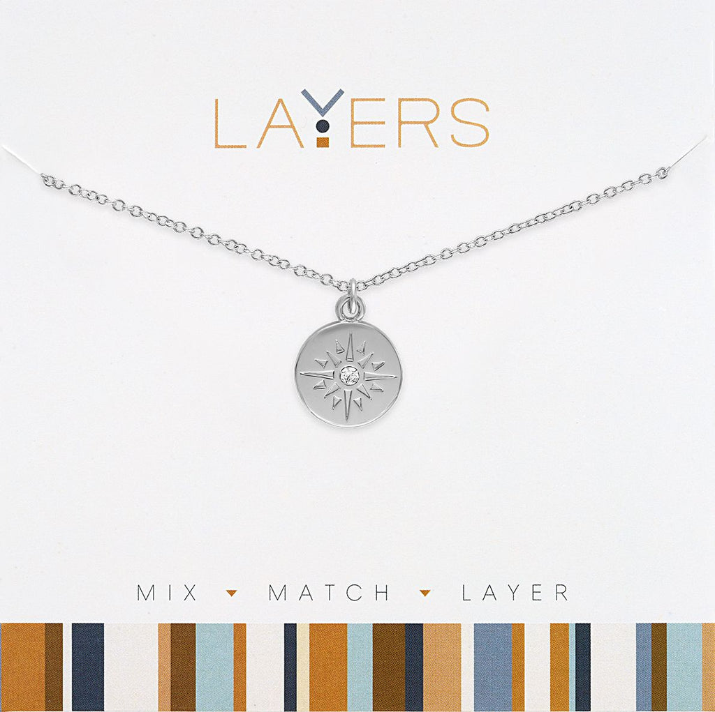 LAY623S Lay623S Silver Sunburst Disc Layers Necklace