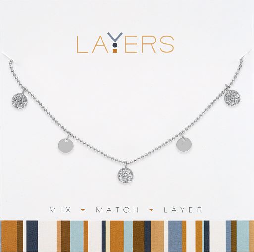  LAY-627S Silver Mini CZ & Disc Necklace