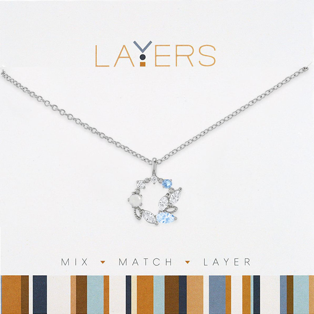  LAY-633S Silver Blue & Opal Wreath Necklace