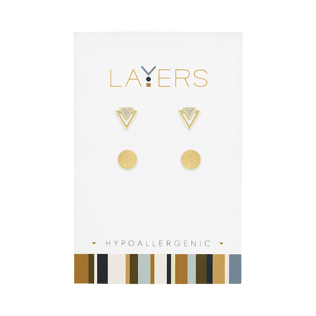 Layers Earring, Gold Cz Triangle & Round