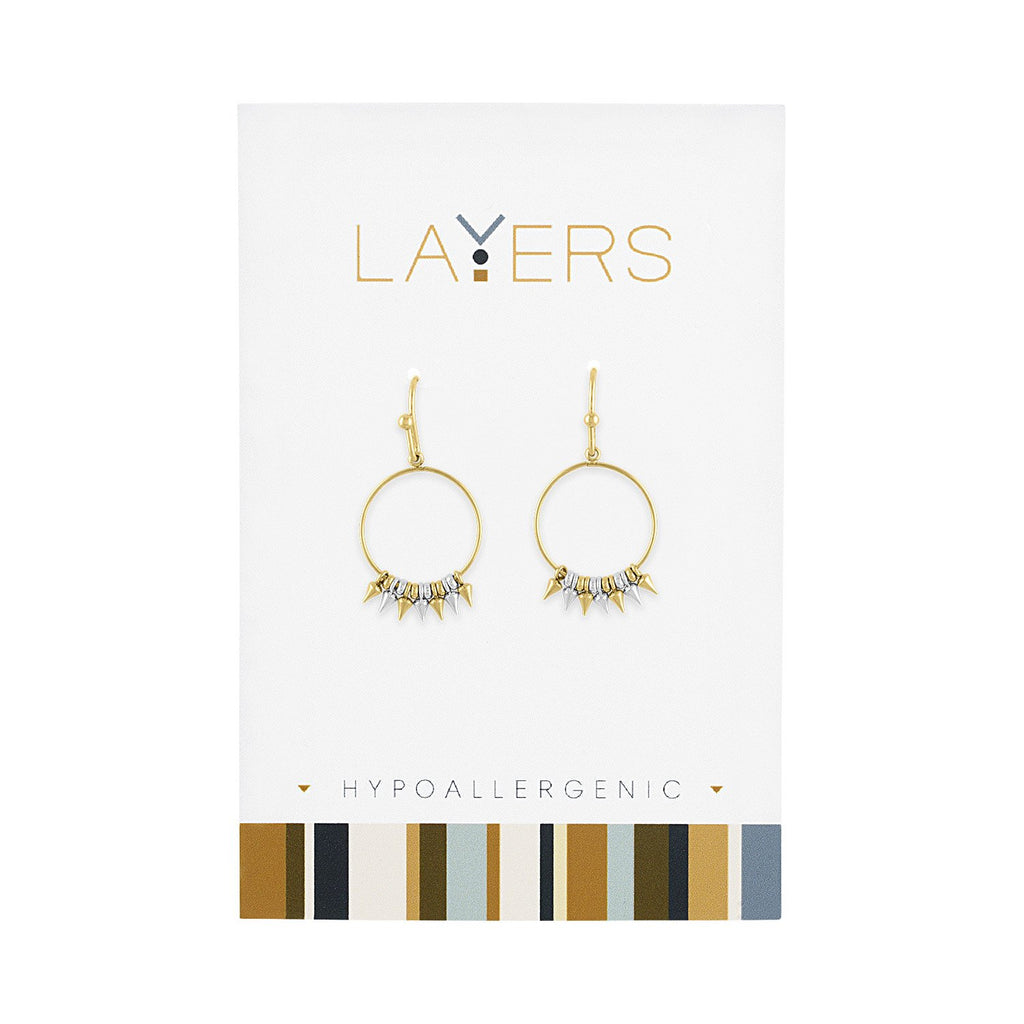 Layers Earring, Gold Hoop/Spikes Dangle