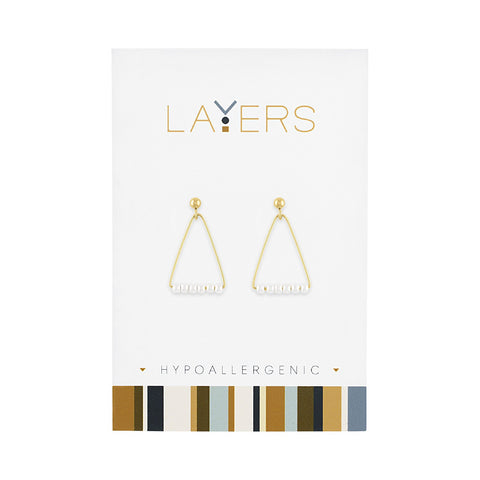 Layers Earring, Gold Triangle/Pearl Dangle