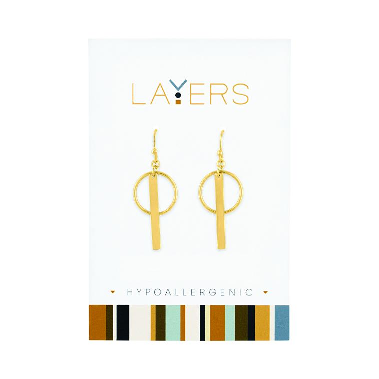 Layers Earring, Gold Circle/Bar Dangle