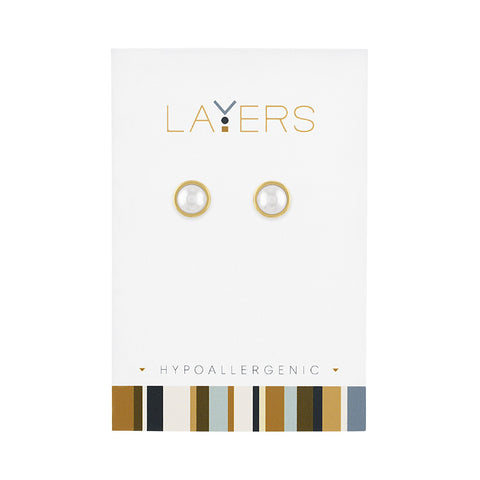Layers Earring, Gold Round Pearl Stud
