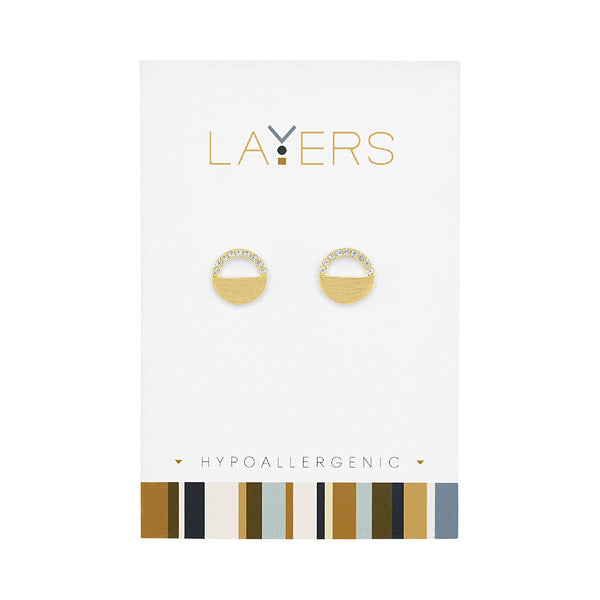 Layers Earring, Gold Cz Half Circle Stud
