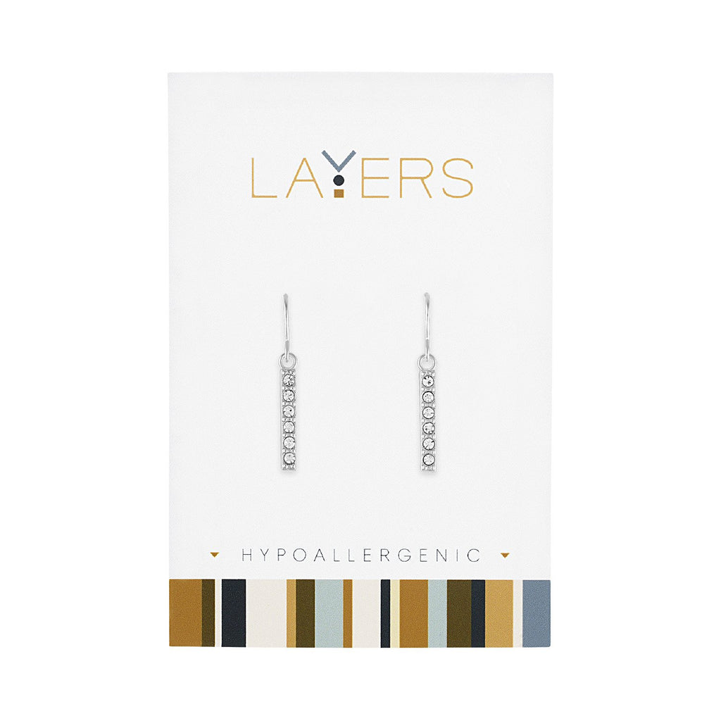 Layers Earring, Silver Cz Bar Dangle