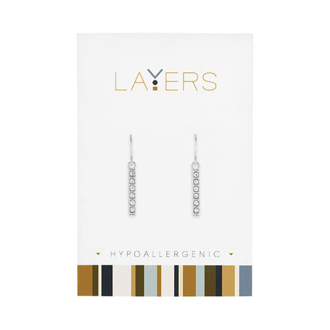 Layers Earring, Silver Cz Bar Dangle