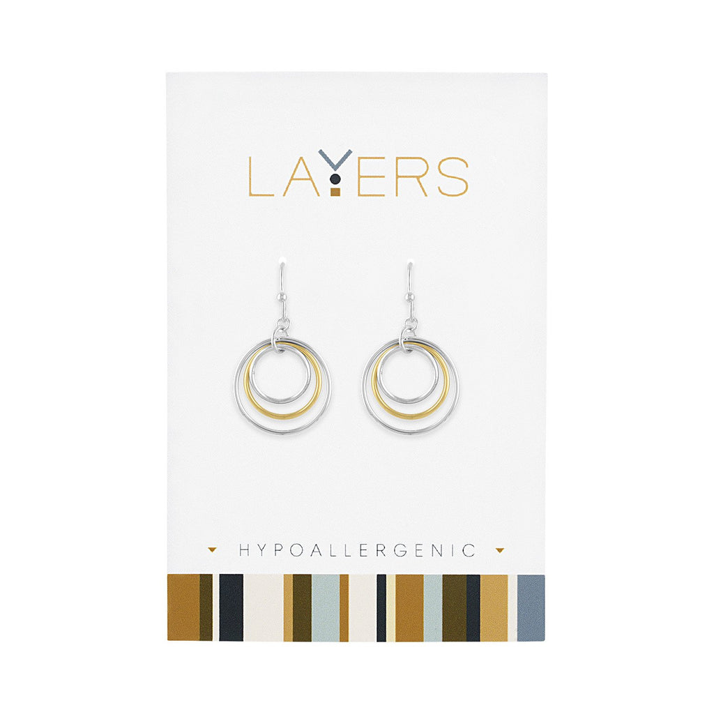 Layers Earring, Silver  2 Tone/3 Circle Dangle