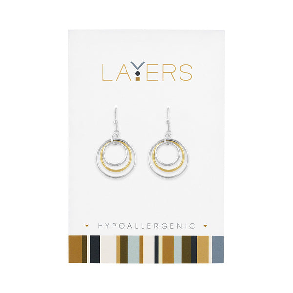 Layers Earring, Silver  2 Tone/3 Circle Dangle