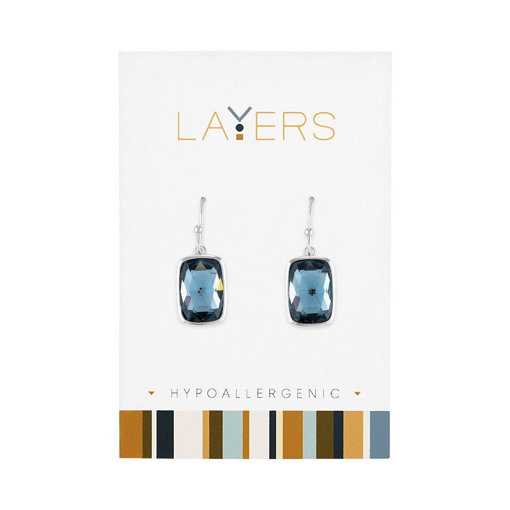 Layers Earring, Silver Rectangle Stone Blue Sapphire Dangle