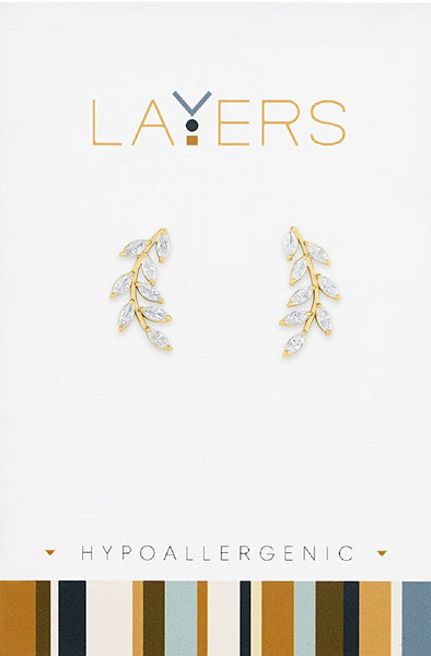 LAYEAR54G Earring Gold CZ Leaf Stud Earring