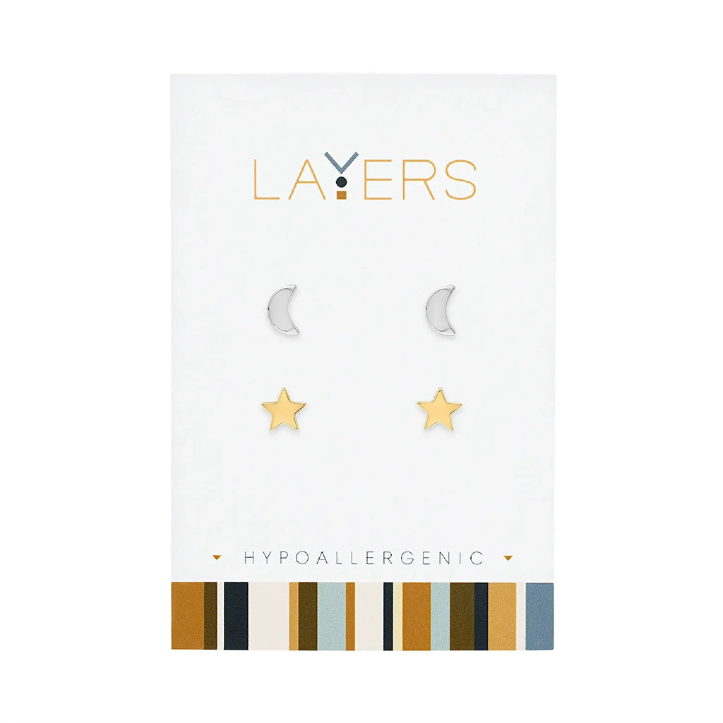 LAYEAR550S Earring, Silver, Moon & Star Stud