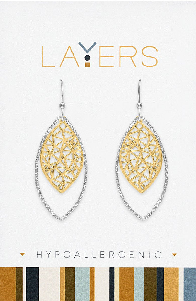 LAYEAR558S Earring, Silver, Two-Toned Ribbed Geometric Leaf Dangle