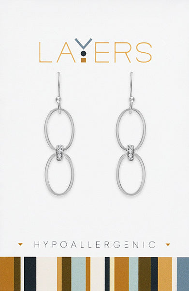 LAYEAR560S Earring, Silver, Double Loop CZ Dangle