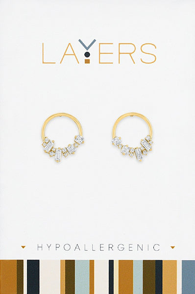 LAYEAR58G Earring Gold Crystal Cluster Hoop