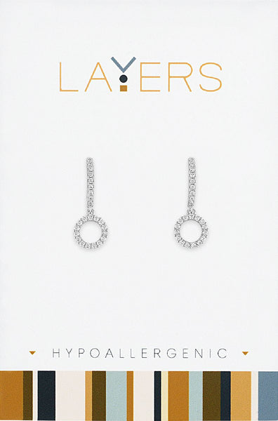 LAYEAR580S Earring, Silver,  CZ Open Circle CZ Huggie
