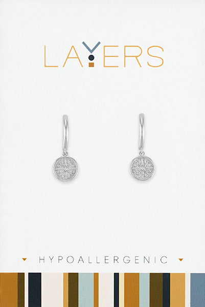 LAYEAR584S Earring, Silver,  Sunburst Disc Huggie