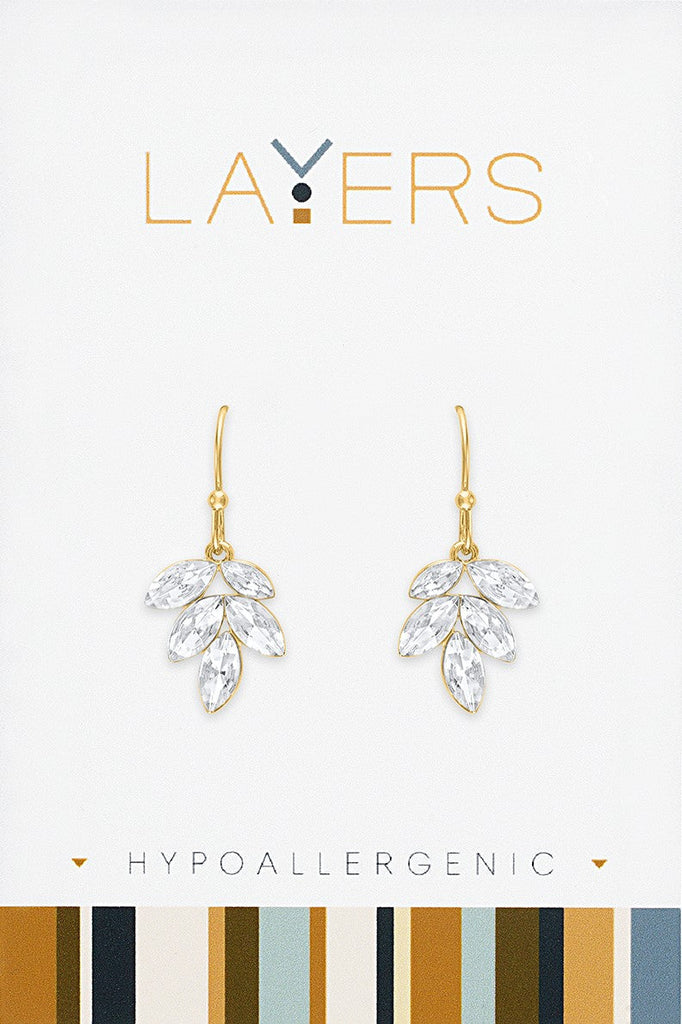 LAYEAR72G Earring, Gold, CZ Leaf Dangle Layers