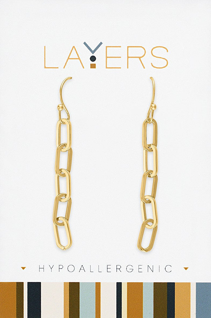 LAYEAR74G Earring, Gold, Paperclip Chain Dangle Layers