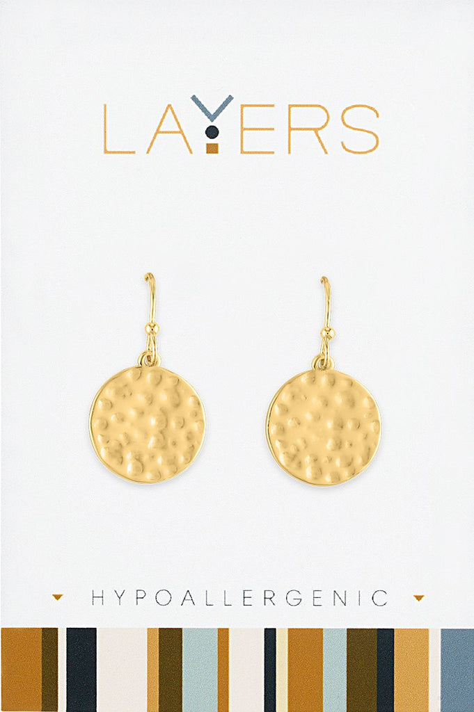 LAYEAR82G Gold Hammered Dangle Layers Earrings