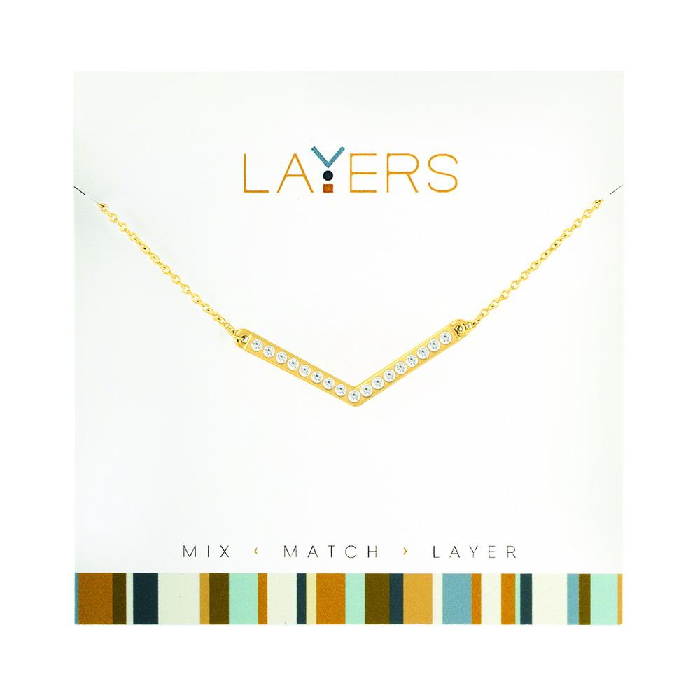 Gold CZ Wide "V" Layers Necklace