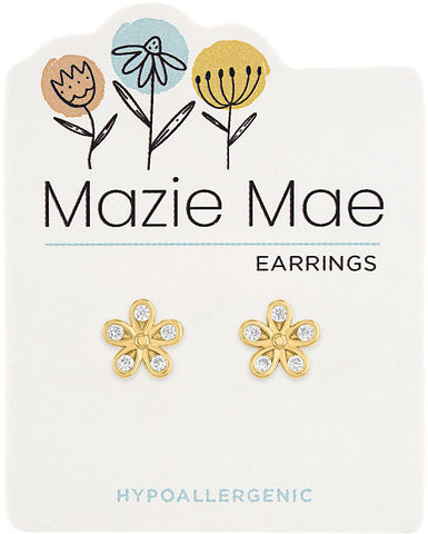 MAZ26 Gold Cz Flower Stud Earring