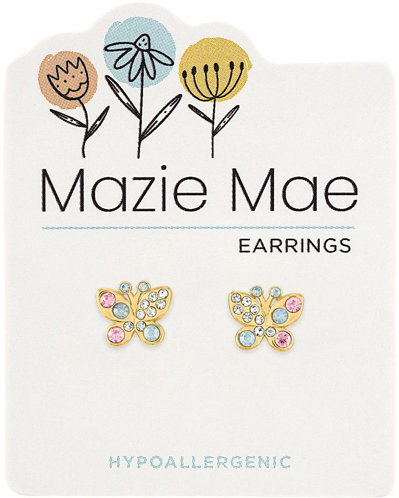 MAZ01 Gold Opal & Vintage Rose Butterfly Stud Mazie Mae Earring