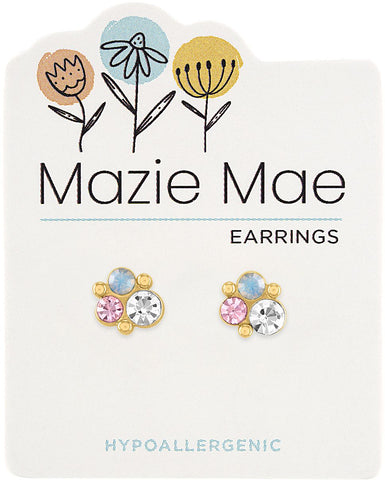 MAZ11 Gold White Opal & Vintage Rose Cluster Stud Mazie Mae Earring