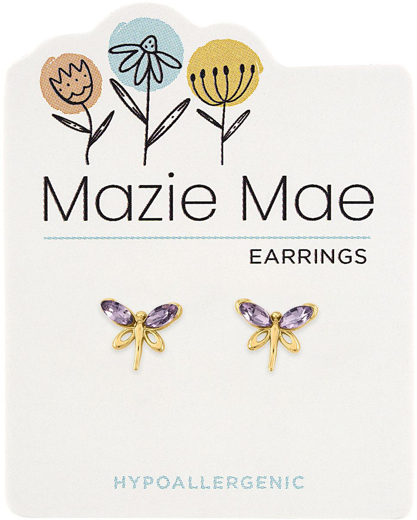MAZ15 Gold Violet Dragonfly Stud Mazie Mae Earring