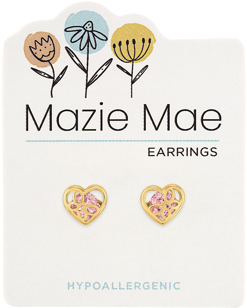 MAZ25 Gold Vintage Rose Butterfly Heart Stud Mazie Mae Earring