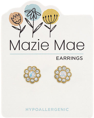 MAZ44 Gold White Opal CZ Flower Stud Mazie Mae Earring