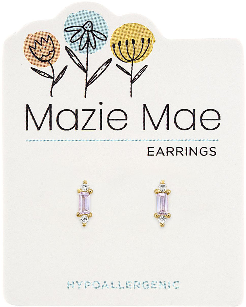 MAZ46 Gold Tanzanite Baguette with CZs Stud Mazie Mae Earring