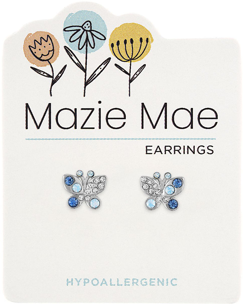 MAZ34 Silver Opal & Aquamarine Butterfly Stud Earring