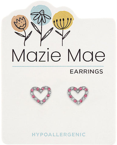 MAZ36 Silver CZ & Light Rose Open Heart Stud Mazie Mae Earring