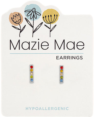 MAZ37 Silver Multi-Color CZ Bar Stud Mazie Mae Earring