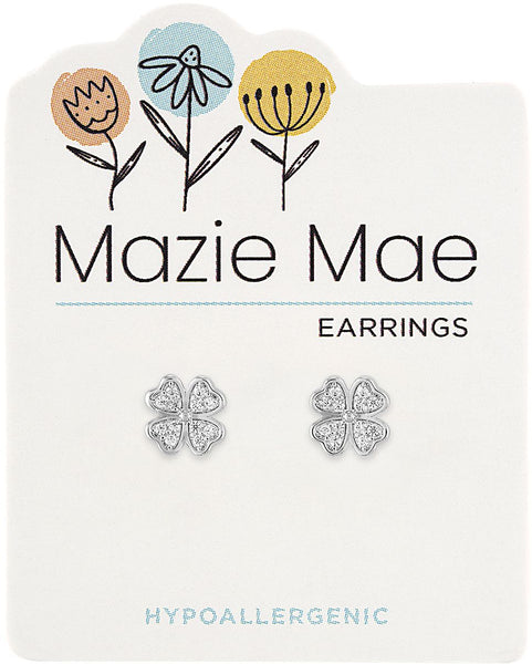 MAZ42 Silver CZ Clover Stud Mazie Mae Earring