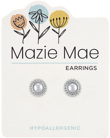 MAZ43 Silver Beaded Pearl Stud Mazie Mae Earring